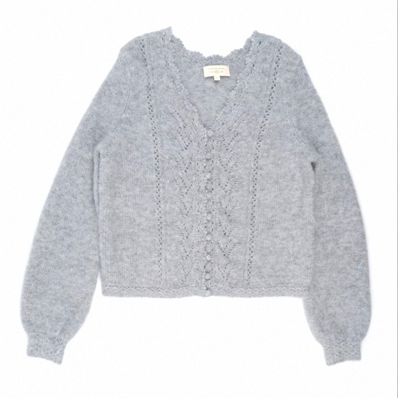 Sezane Sweaters - Sezane Light Gray V-Neck Knit Sweater